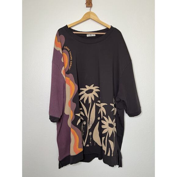 Natural Life "Good Things Coming" Oversized Long Sweatshirt One Size Boho Artsy - Picture 1 of 5